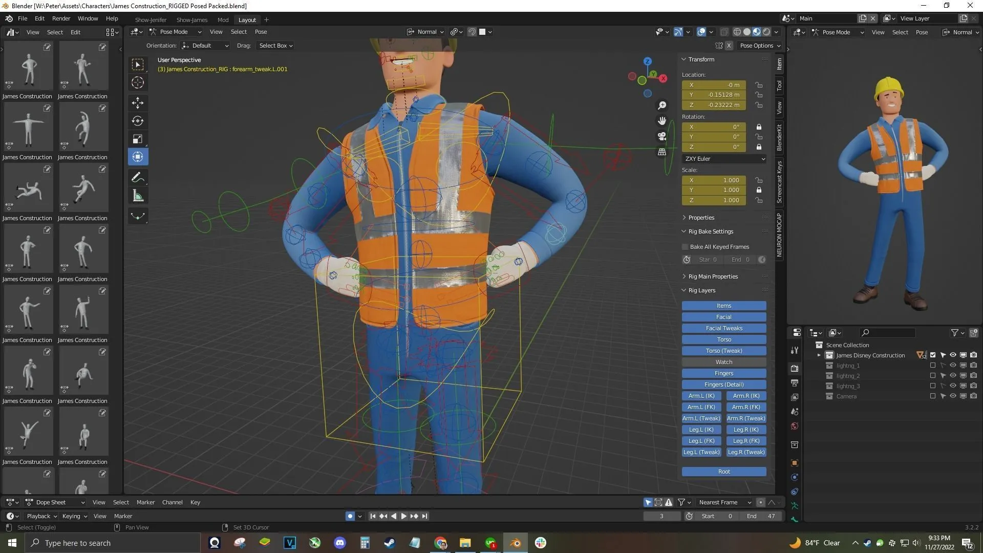 Blender source files preview for Cartoon Worker Builder Character